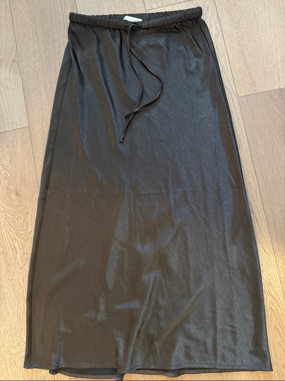 Black Satin Maxi Skirt with Drawstring Waist